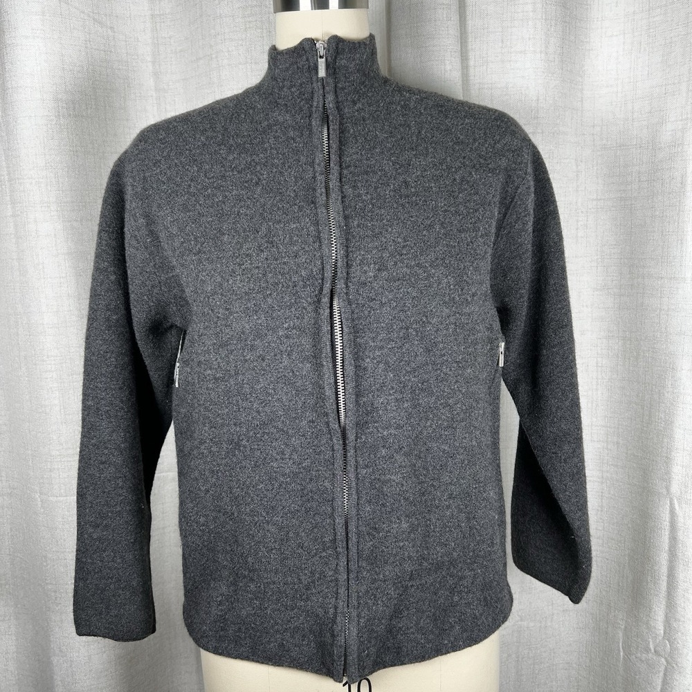 Banana Republic Men's Large 100%‎ Wool Dark Gray Zipper Jacket Cardigan Sweater